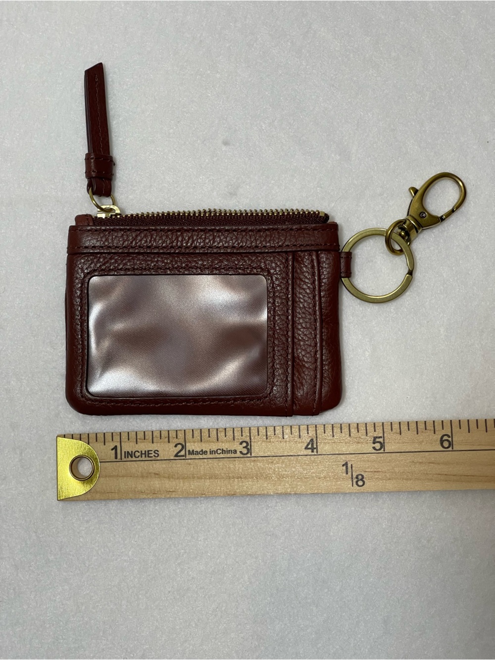 Fossil Brown Pebbled Leather Zip Wallet Card Case Keychain ID Holder - Picture 6 of 7